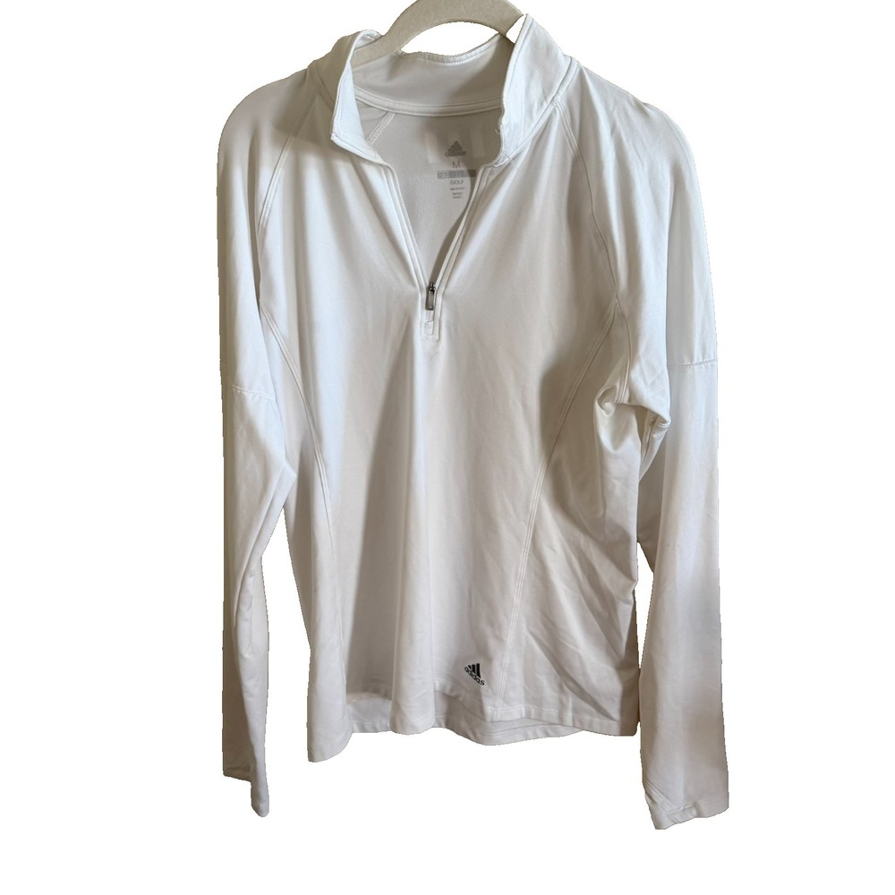 Adidas Golf Women's Medium White Quarter Zip Jacket Collared Thumbholes Sporty‎